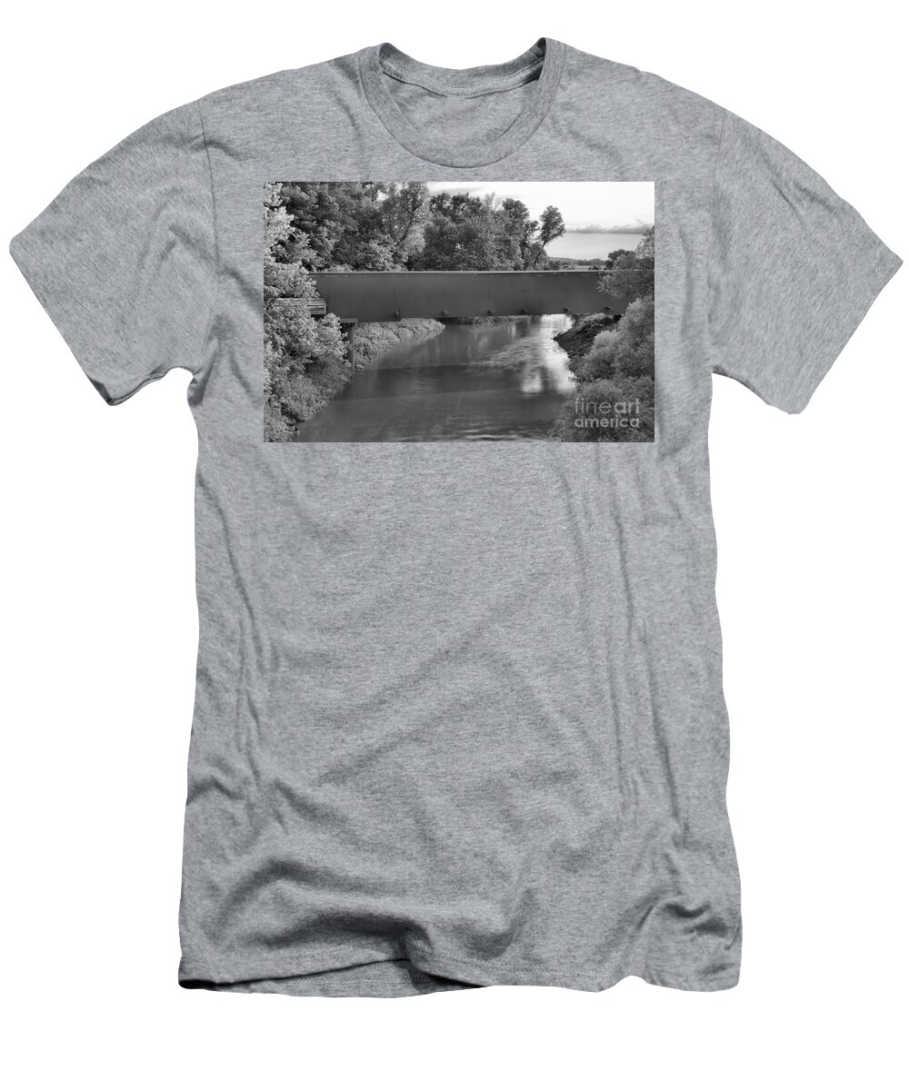 Holliwell T-Shirt featuring the photograph Holliwell Bridge Over The North River Black And White by Adam Jewell