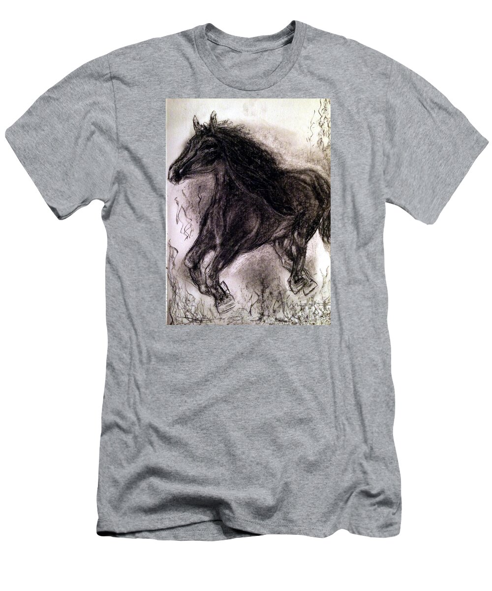 Galloping Horse T-Shirt featuring the painting Horse by Brindha Naveen