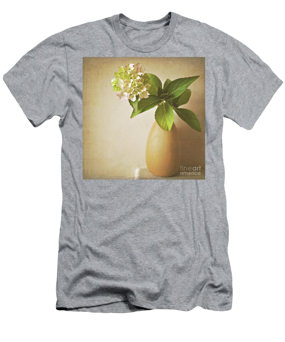 Hydrangea T-Shirt featuring the photograph Hydrangea with leaves by Lyn Randle