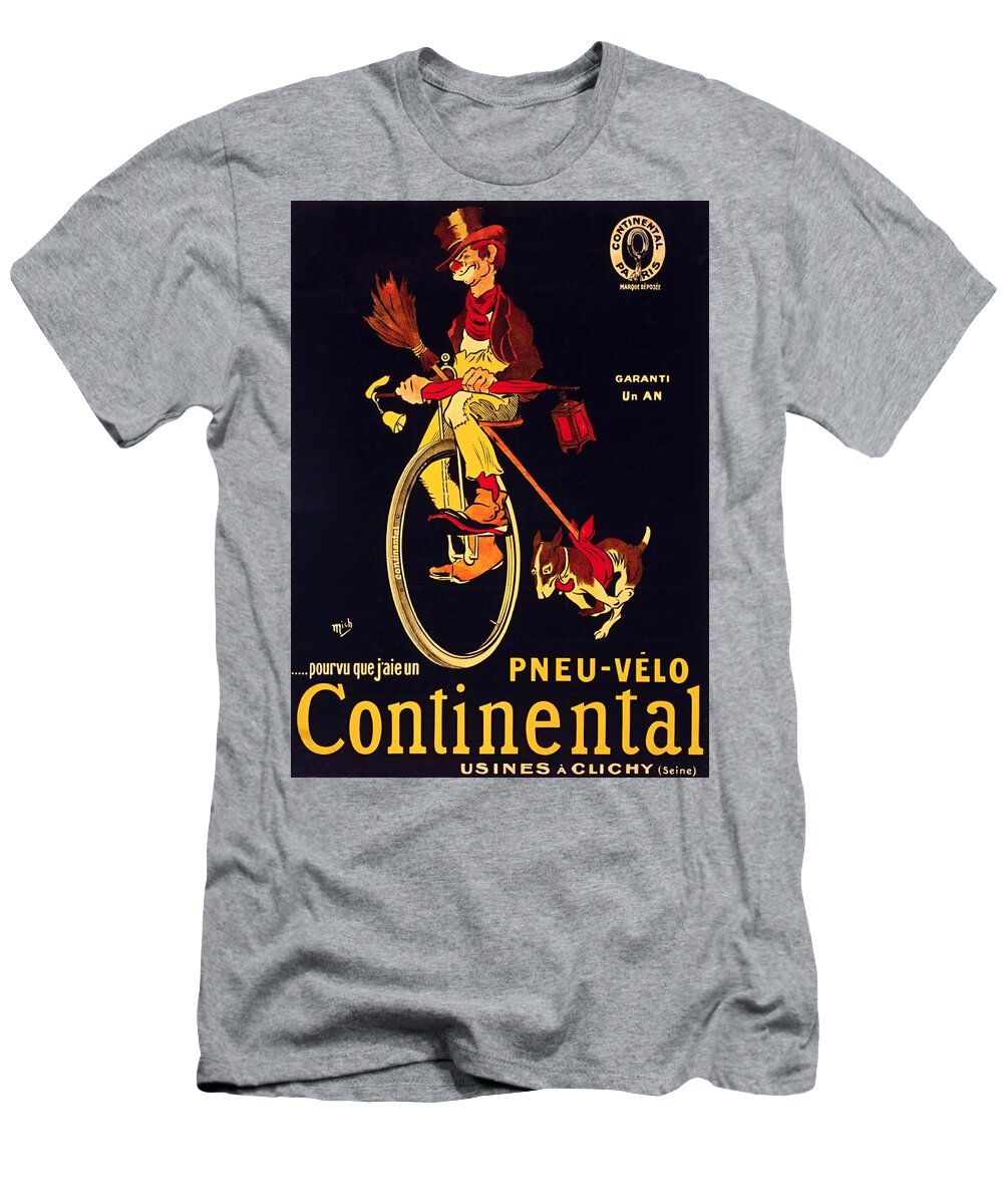 Advertising Poster T-Shirt featuring the painting If only I had a Continental bicycle tire advertising poster 1909 by Vincent Monozlay