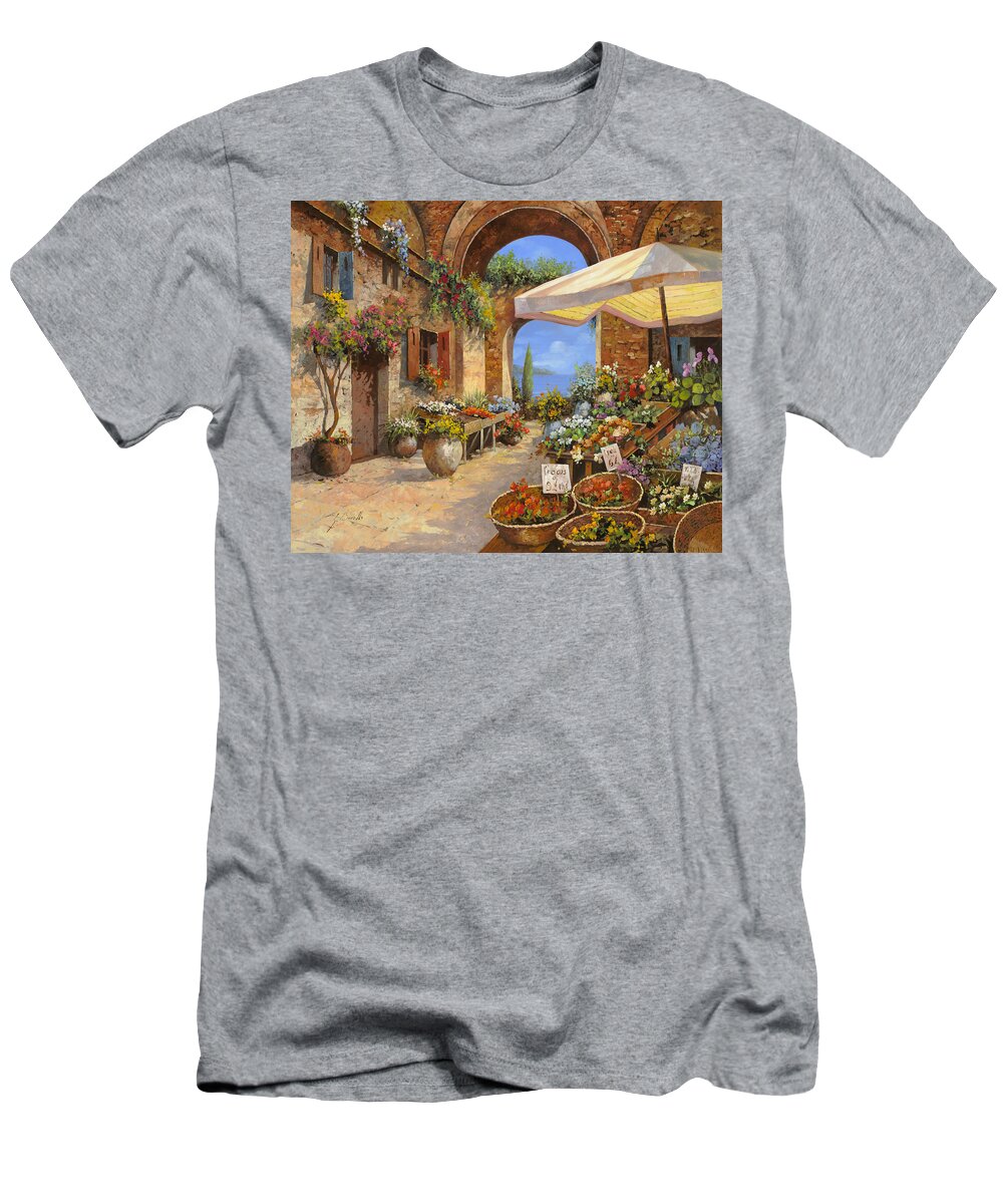 Landscape T-Shirt featuring the painting Il Mercato Al Lago by Guido Borelli