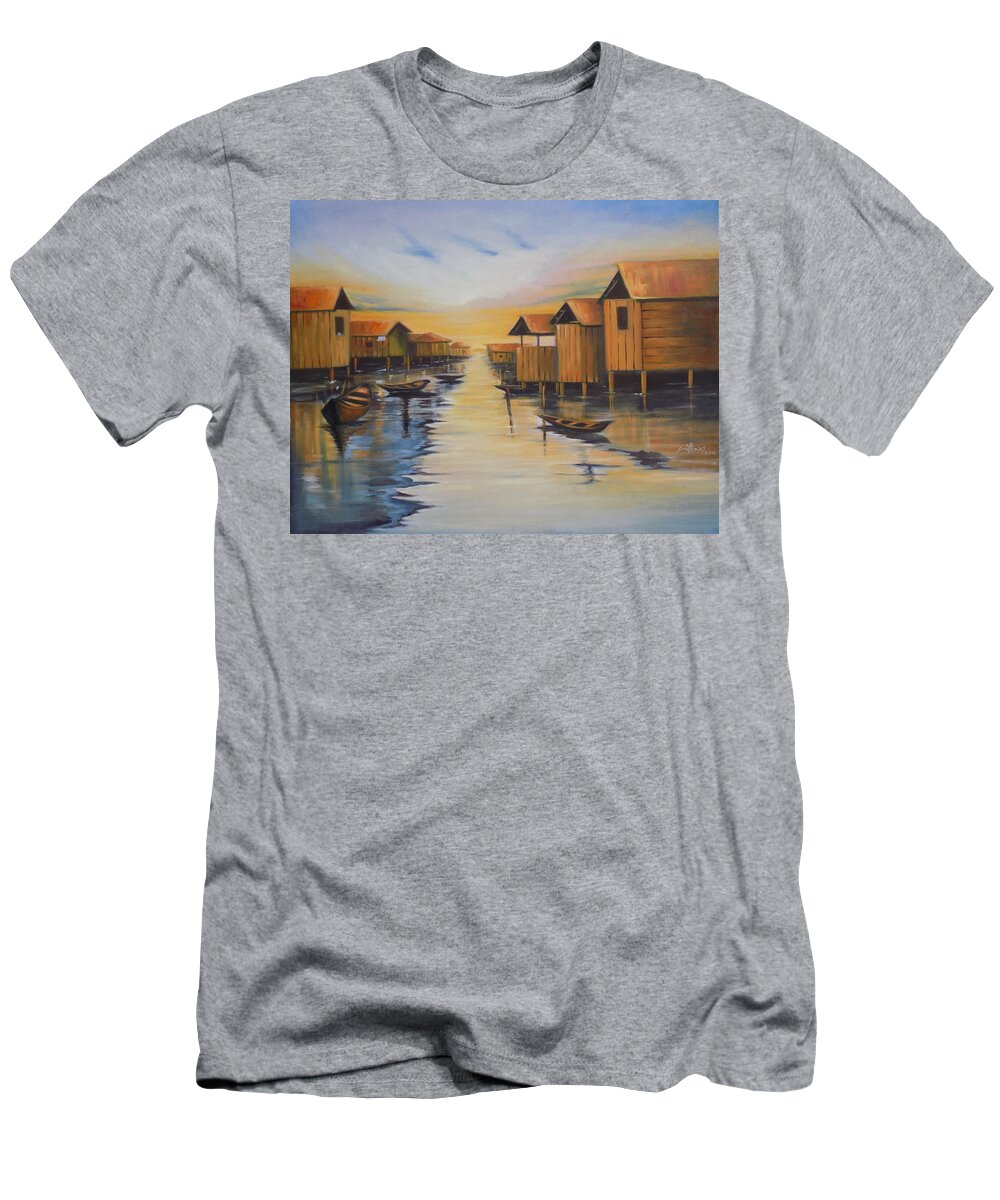 Today T-Shirt featuring the painting Ilaje Waterfront by Olaoluwa Smith