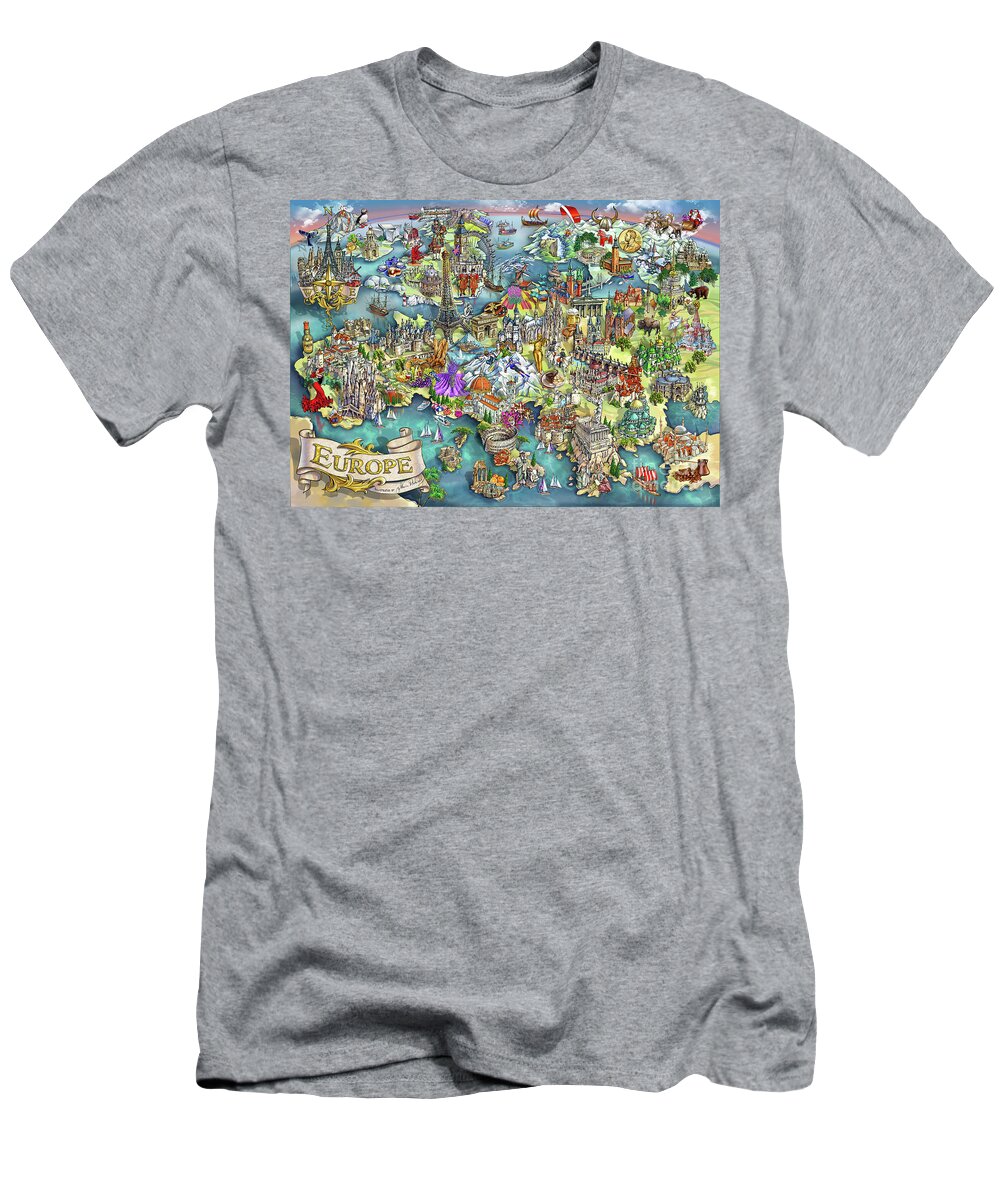 Europe T-Shirt featuring the painting Illustrated Map of Europe by Maria Rabinky