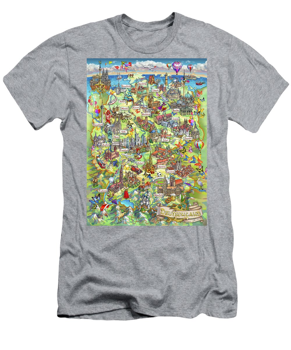 Germany Map T-Shirt featuring the painting Illustrated Map of Germany by Maria Rabinky