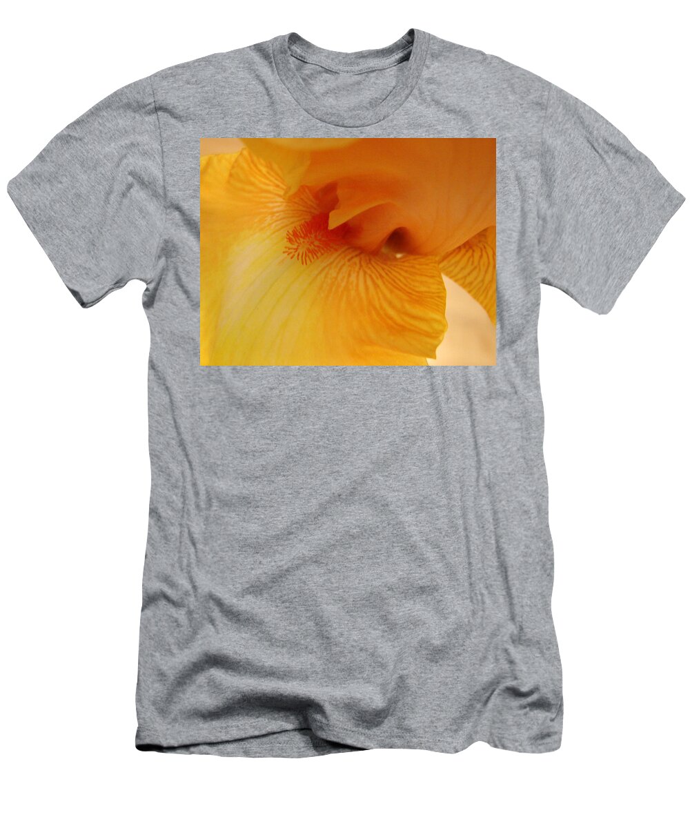 Iris T-Shirt featuring the digital art Inner Iris, Yellow, close-up by Jana Russon