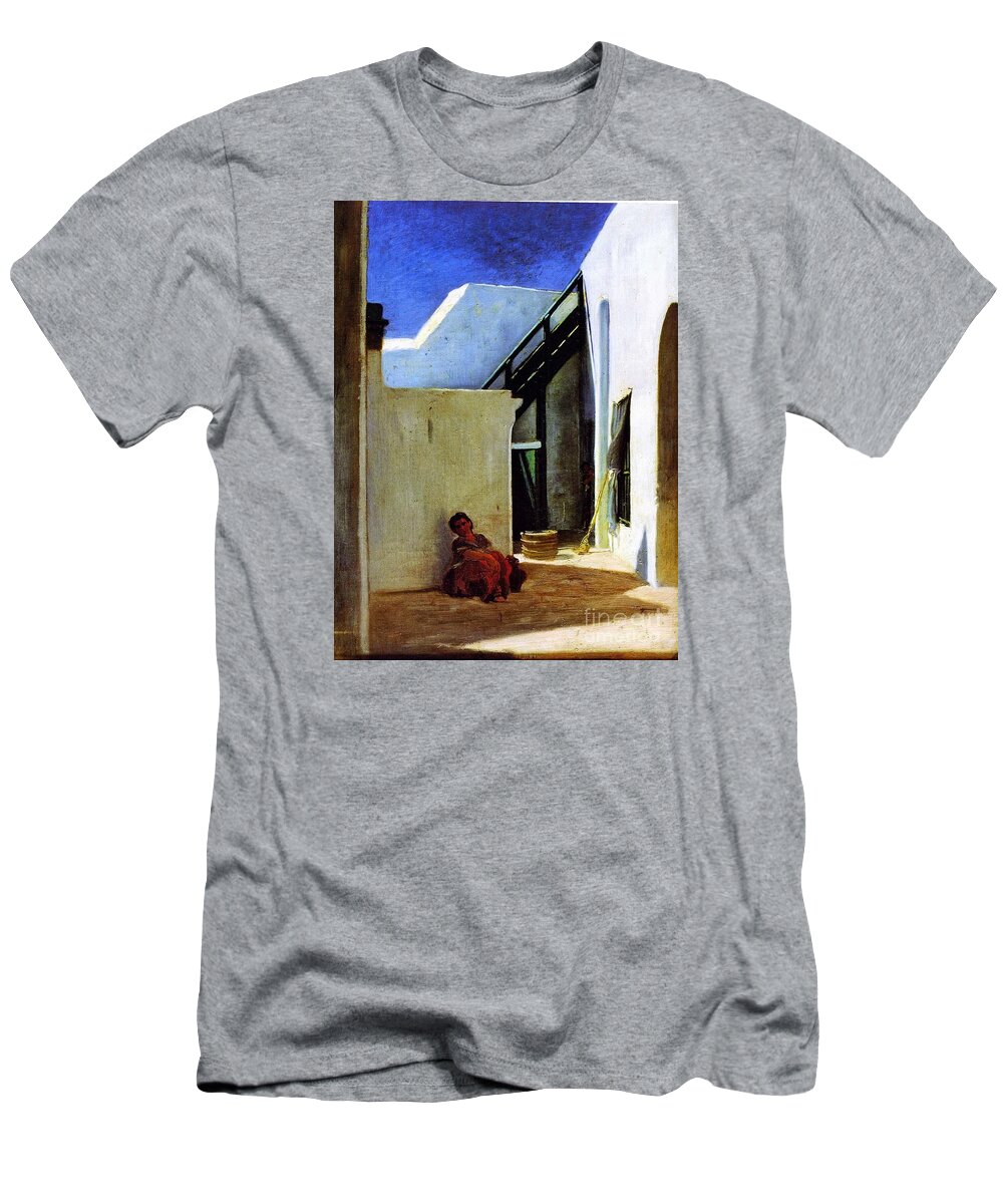 Alfred Dehodencq - Interior Of A Moroccan Courtyard 1860 T-Shirt featuring the painting Interior of a Moroccan Courtyard by MotionAge Designs