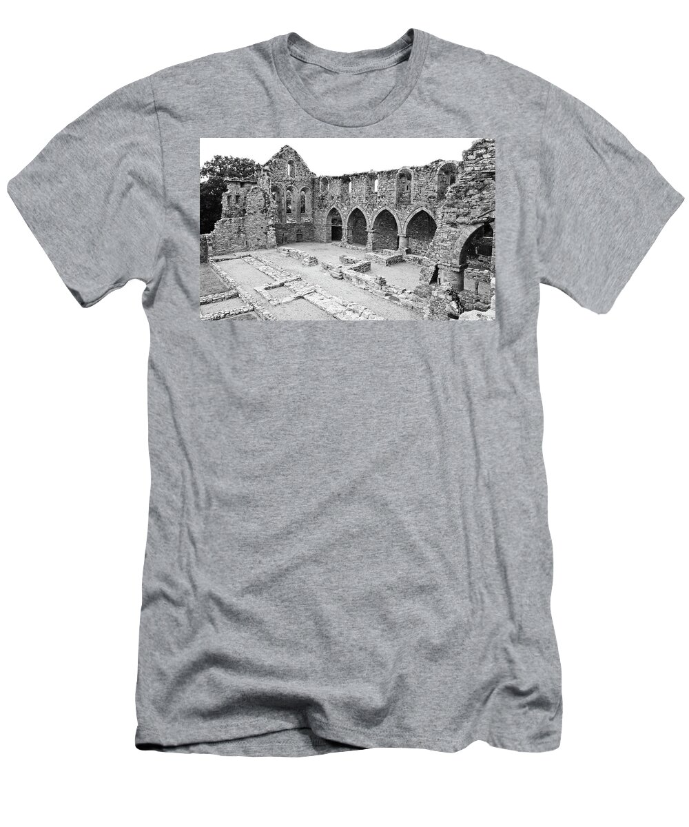 Jerpoint T-Shirt featuring the photograph Ireland Jerpoint Abbey Irish Church Medieval Ruins County Kilkenny Black and White by Shawn O'Brien