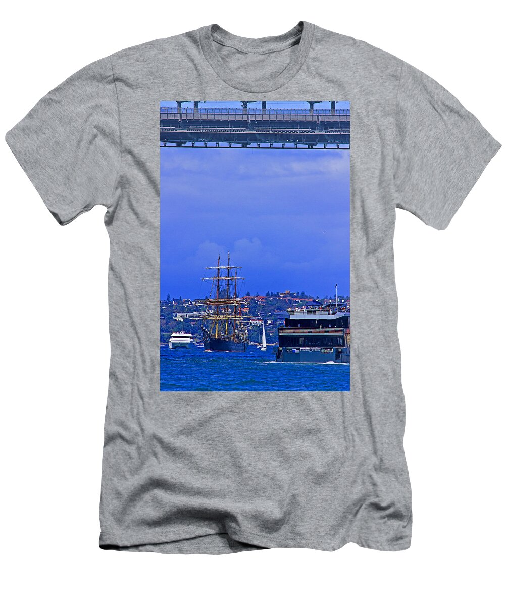 James Craig T-Shirt featuring the photograph James Craig Starship Harbour Bridge by Miroslava Jurcik