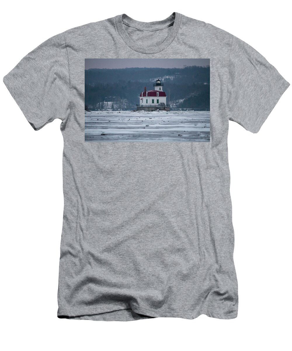 Lighthouse T-Shirt featuring the photograph January Morning at Esopus Light by Jeff Severson