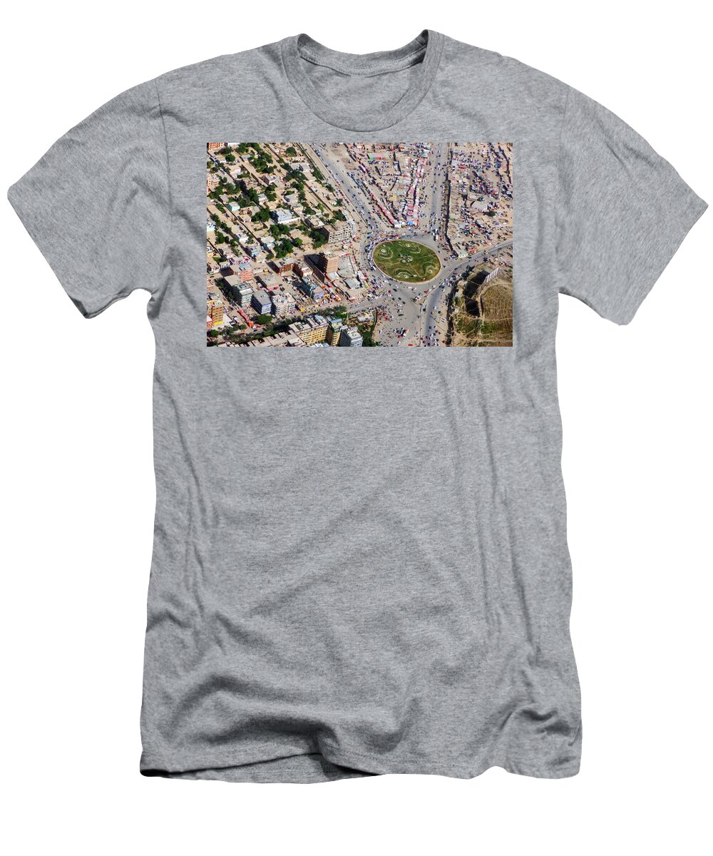 Kabul T-Shirt featuring the photograph Kabul Traffic Circle Aerial Photo by SR Green