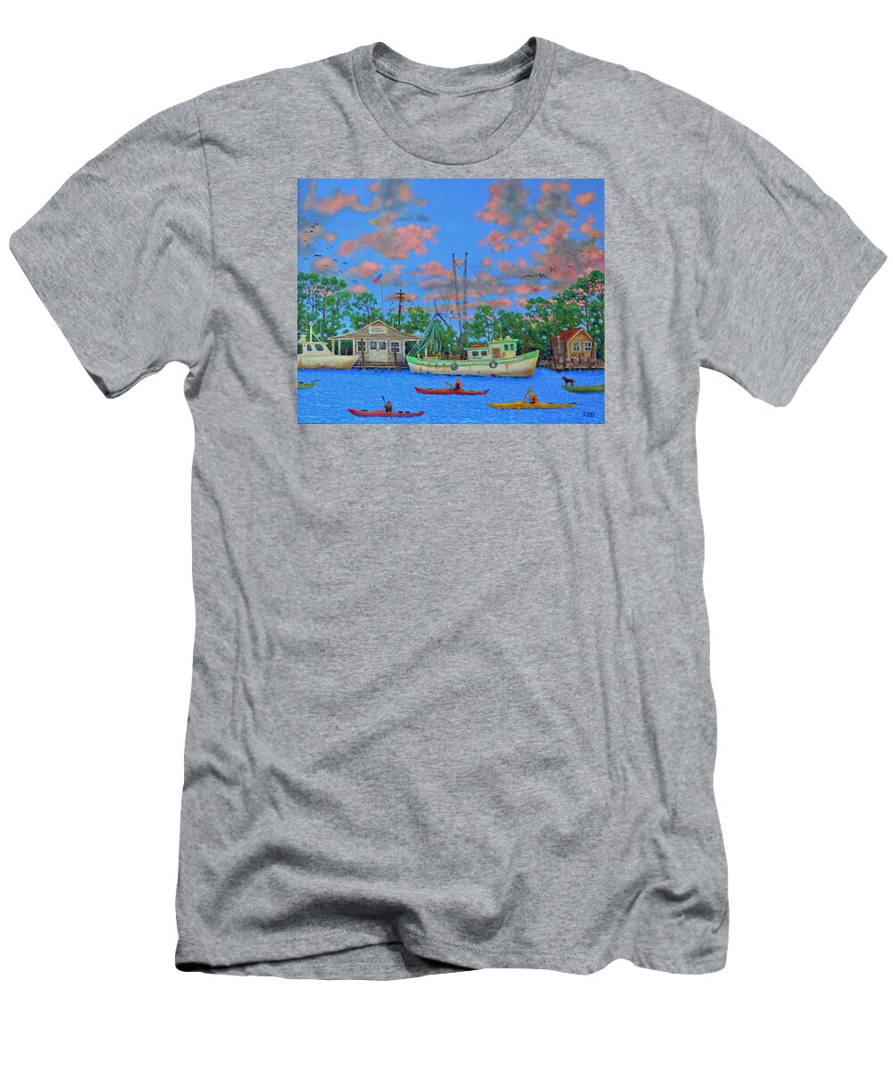 Kayaks T-Shirt featuring the painting kayaks on the Creek by Dwain Ray