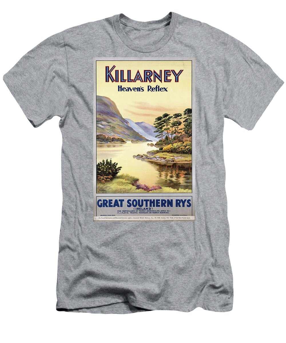Railways T-Shirt featuring the photograph Killarney Heaven's Park, Ireland - Great Southern Railways - Retro travel Poster - Vintage Poster by Studio Grafiikka