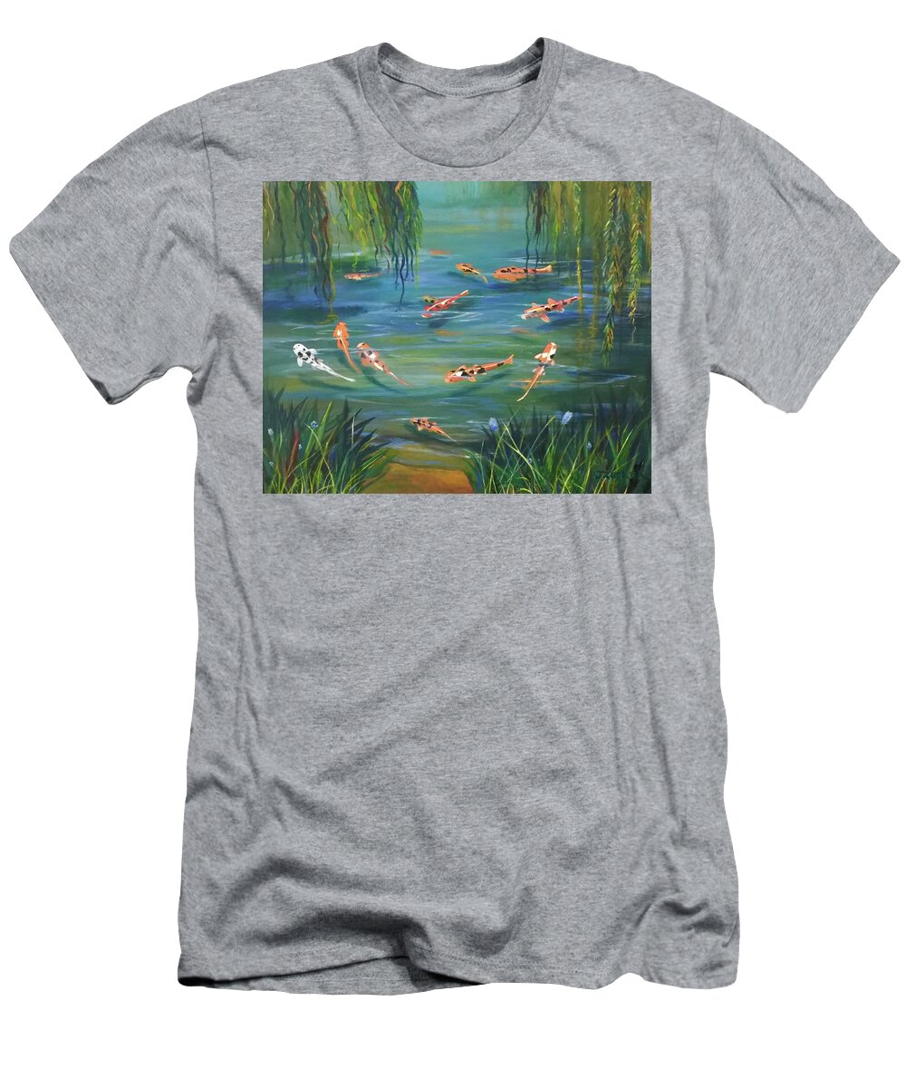 Koi T-Shirt featuring the painting Koi In The Willows by Jane Ricker