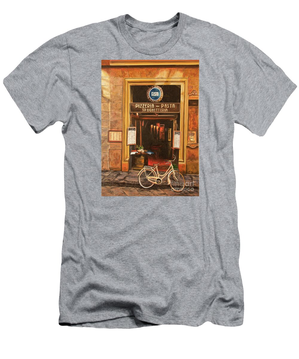 Italian Cafe Painting T-Shirt featuring the painting La Bicicletta by Charlotte Blanchard