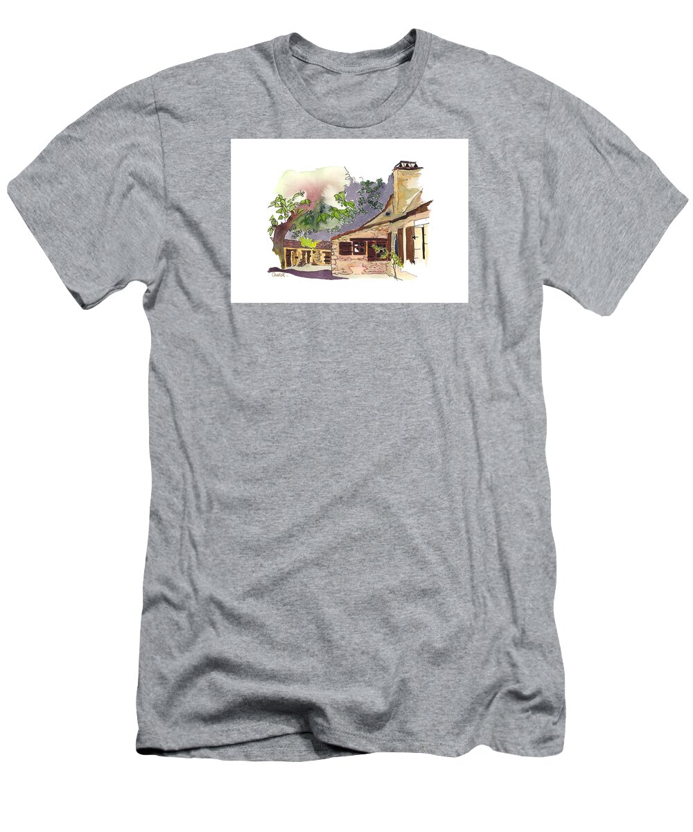 French Farmhouses T-Shirt featuring the painting La Mayne de Gaye, Ste Alvere, Dordogne by Joan Cordell