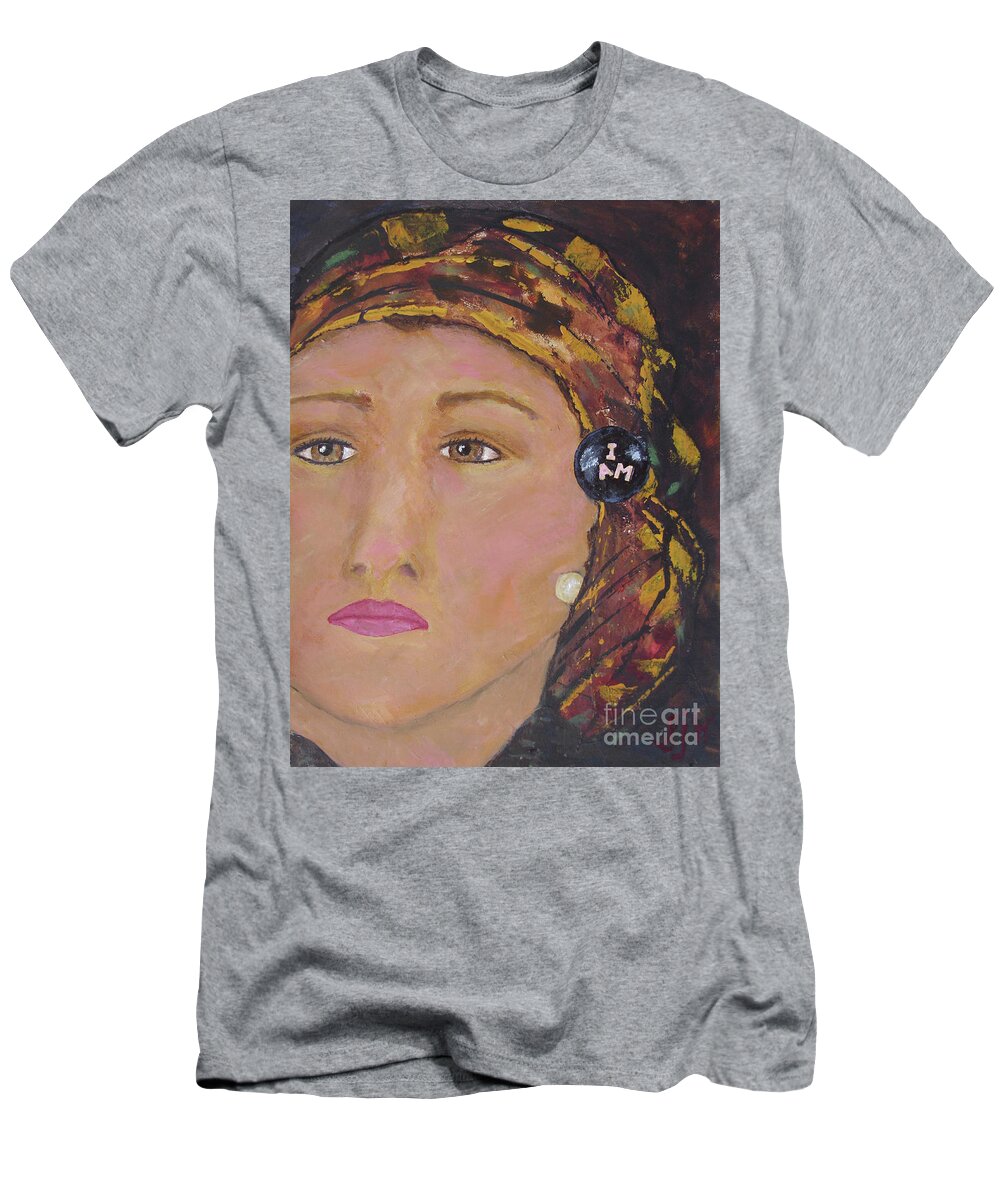Women T-Shirt featuring the painting Lady in Head Scarf by Shelley Jones