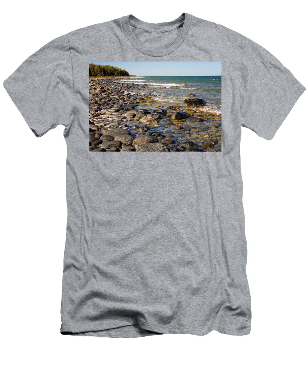Lake Huron T-Shirt featuring the photograph Lake Huron Rocky Coast by Peg Runyan