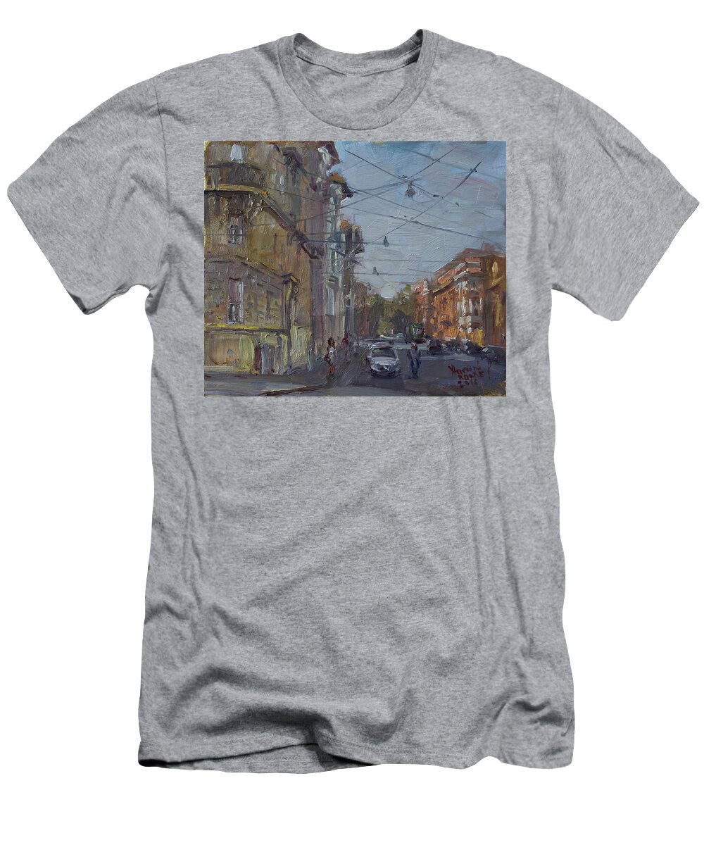 Afternoon Light T-Shirt featuring the painting Late Afternoon Light - Regina Margherita -Rome by Ylli Haruni