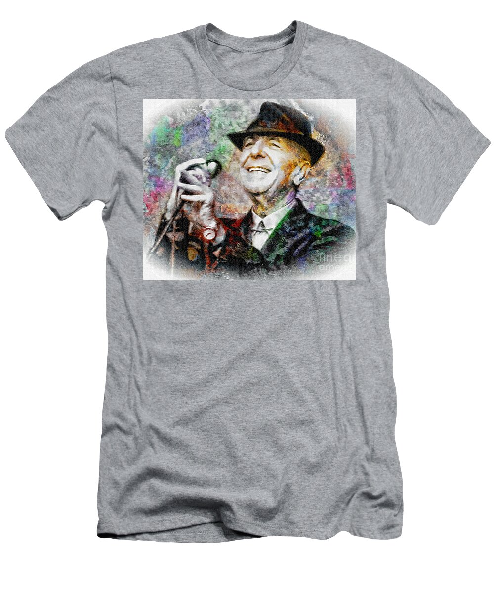 Leonard Cohen T-Shirt featuring the painting Leonard Cohen - Tribute Painting by Ian Gledhill