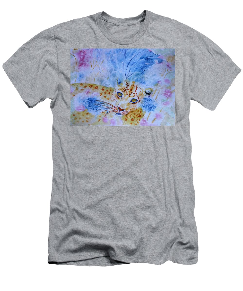 Leopard T-Shirt featuring the painting Leopard Hide and Seek by Vera Smith