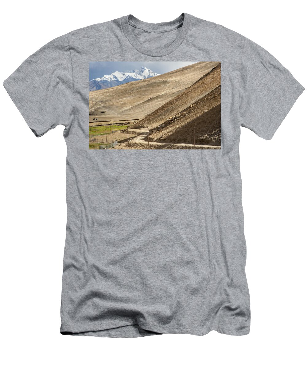 Road T-Shirt featuring the photograph Less traveled, Karzok, 2006 by Hitendra SINKAR