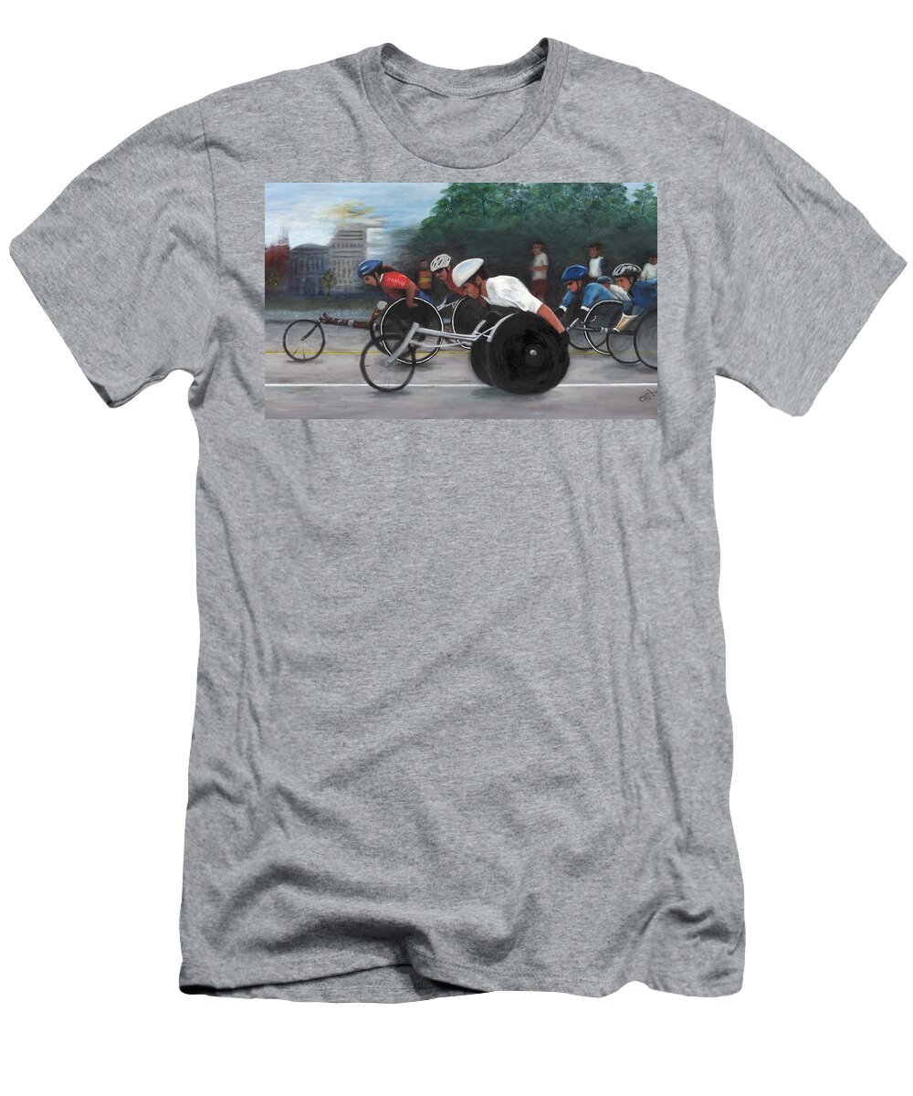 Racers T-Shirt featuring the painting Let's Roll by Carol Neal-Chicago
