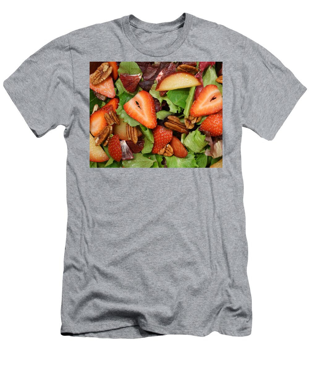 Salad T-Shirt featuring the digital art Lettuce Strawberry Plum Salad by Jana Russon