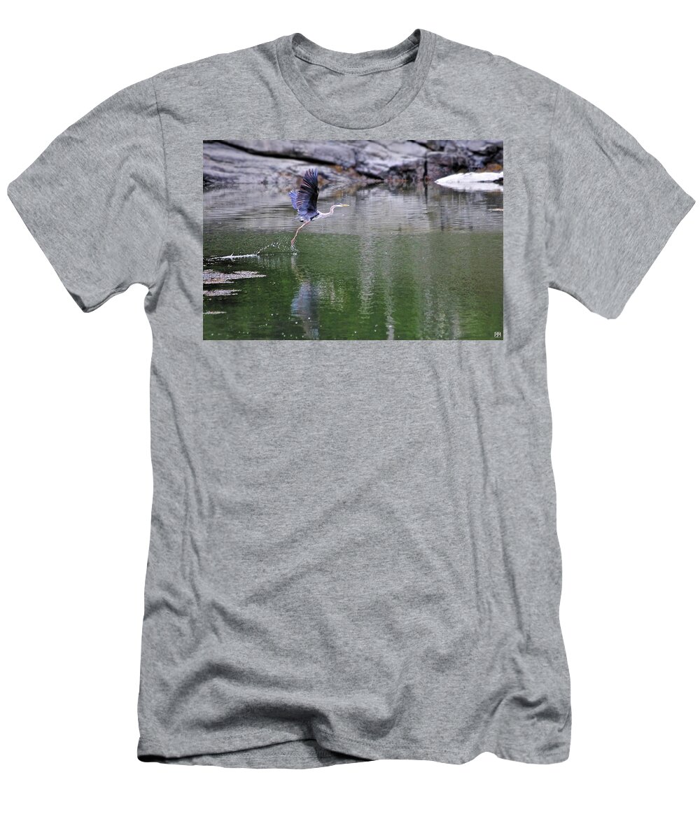 Great Blue Heron T-Shirt featuring the photograph Lift Off by John Meader