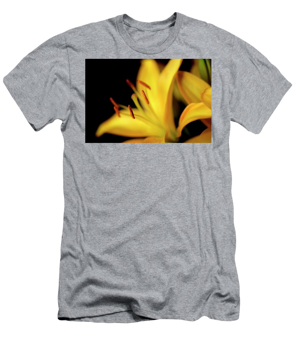 Lily Flower Yellow Blur Bokeh T-Shirt featuring the photograph Lily Flower by Ian Sanders