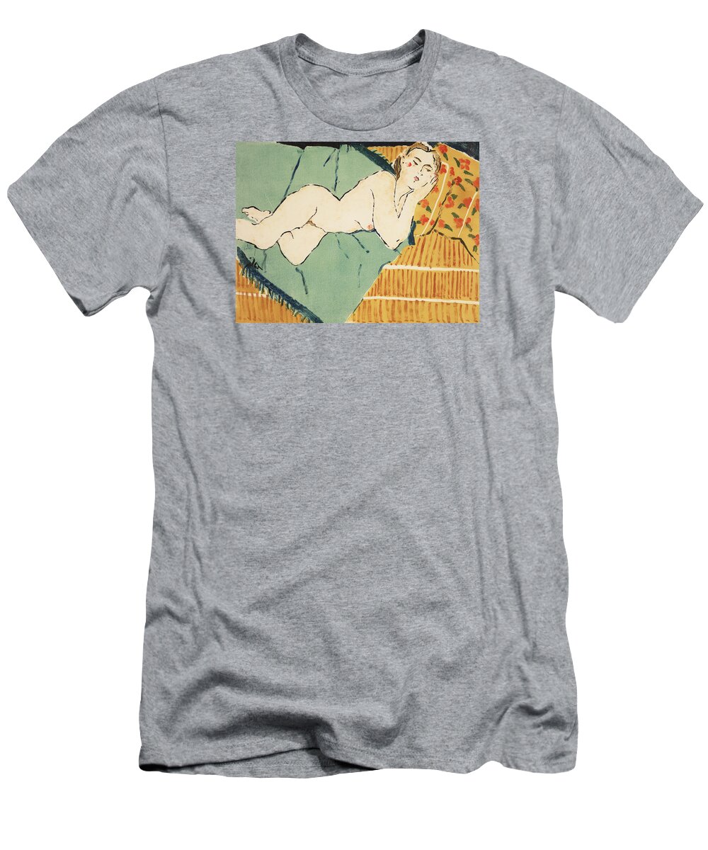 Figure T-Shirt featuring the painting Lisa on a Green Throw by Thomas Tribby