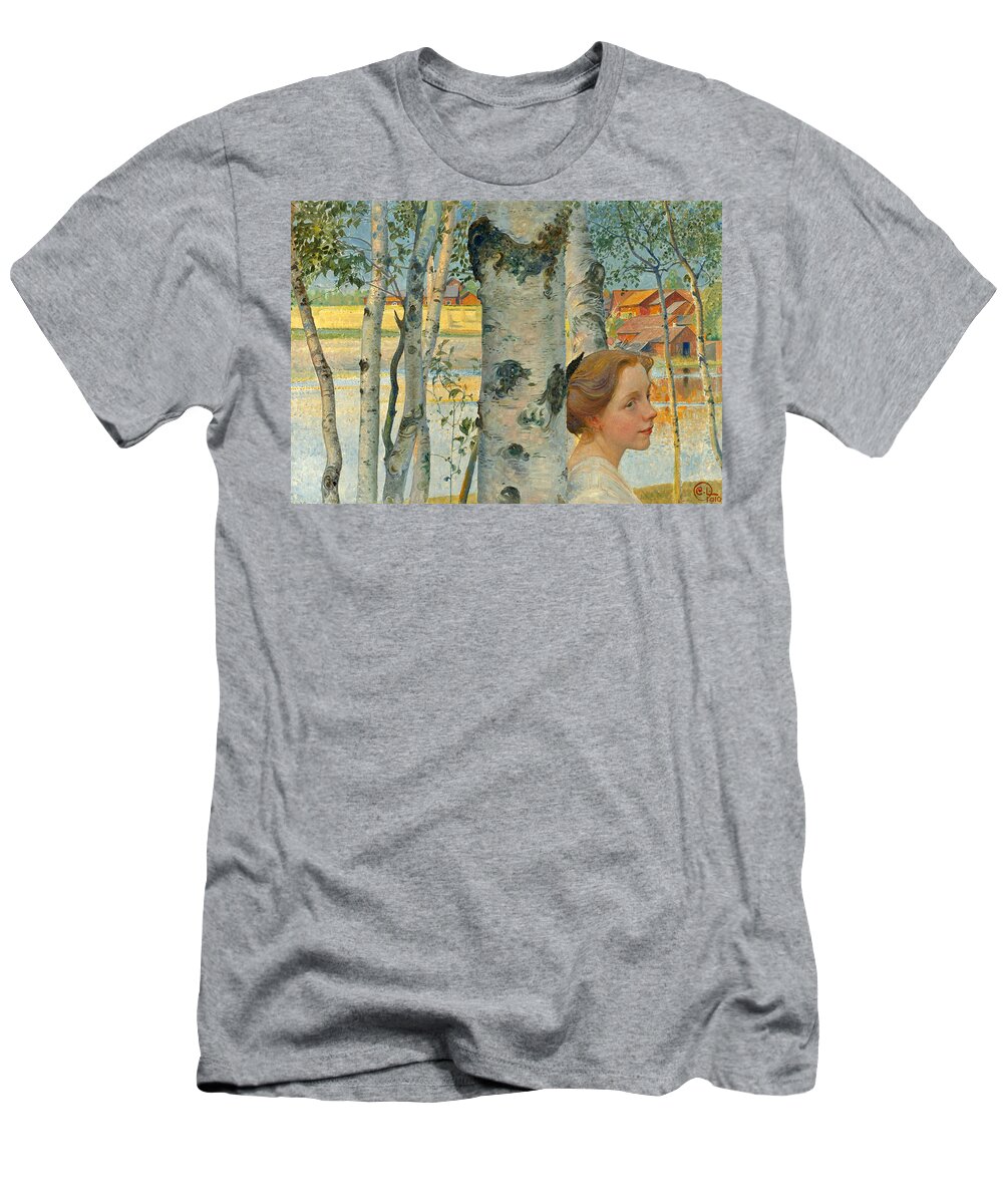 Carl Larsson T-Shirt featuring the painting Lisbeth by the Birch Tree by Carl Larsson