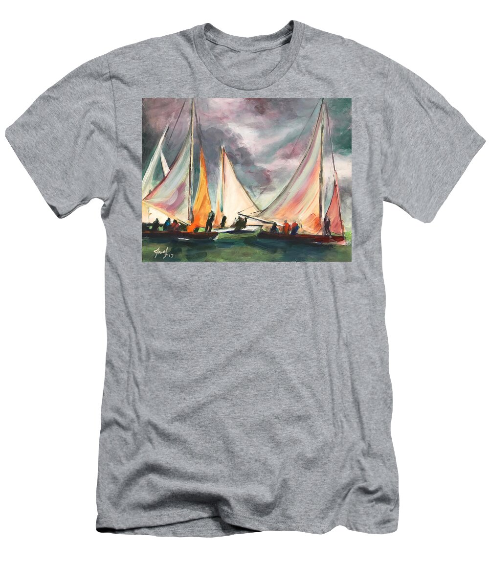Hope Town T-Shirt featuring the painting Locals at Sea by Josef Kelly