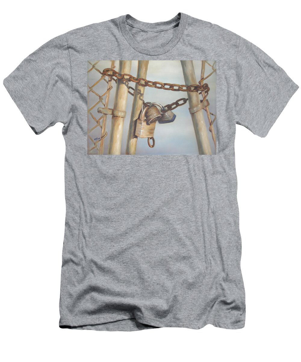 Realism T-Shirt featuring the painting Locks by Diane DiMaria