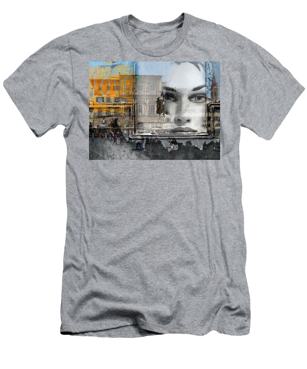 Woman T-Shirt featuring the photograph Looking at the street life of Florence by Gabi Hampe