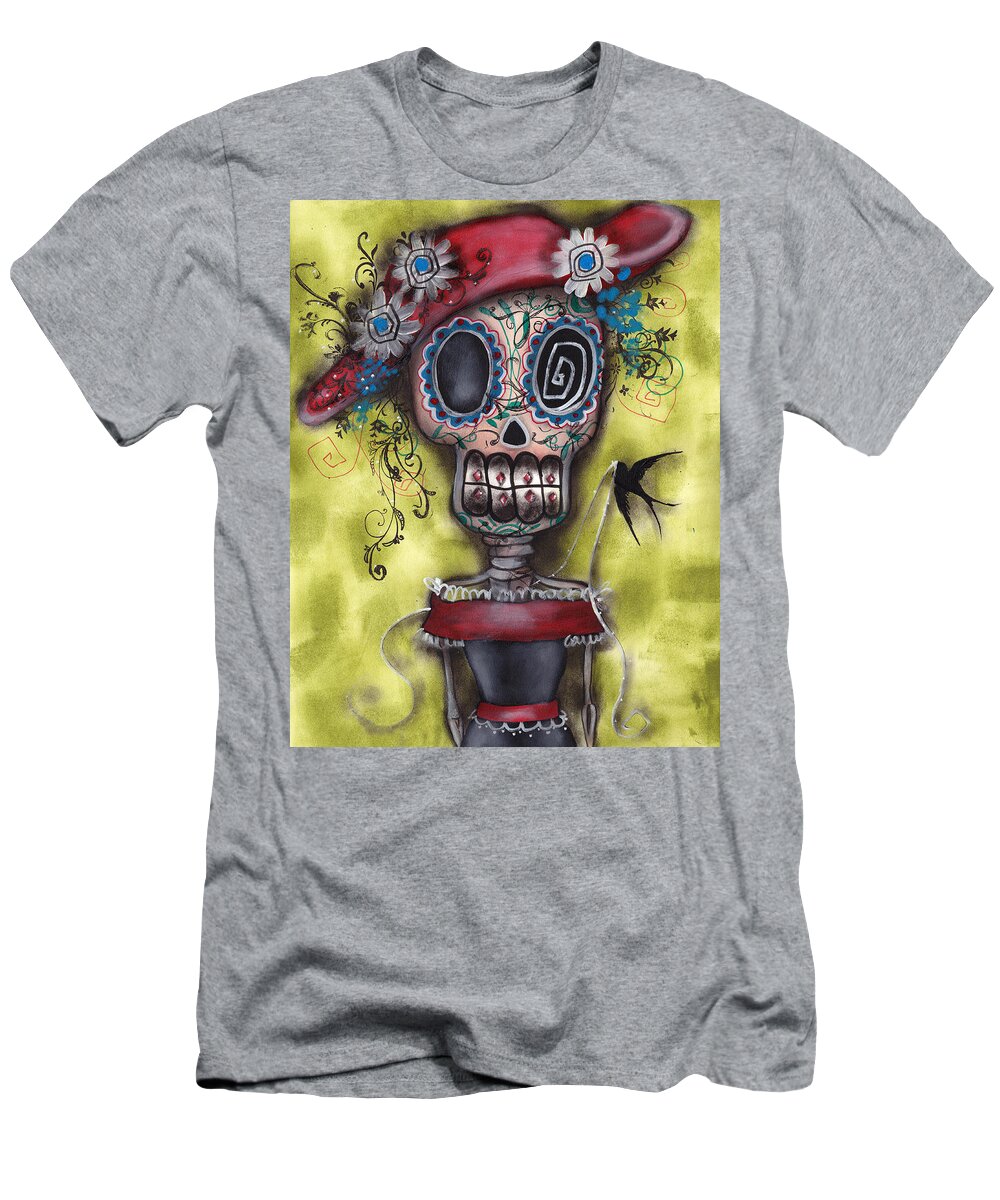 Day Of The Dead Paintings T-Shirt featuring the painting Looking for Love by Abril Andrade