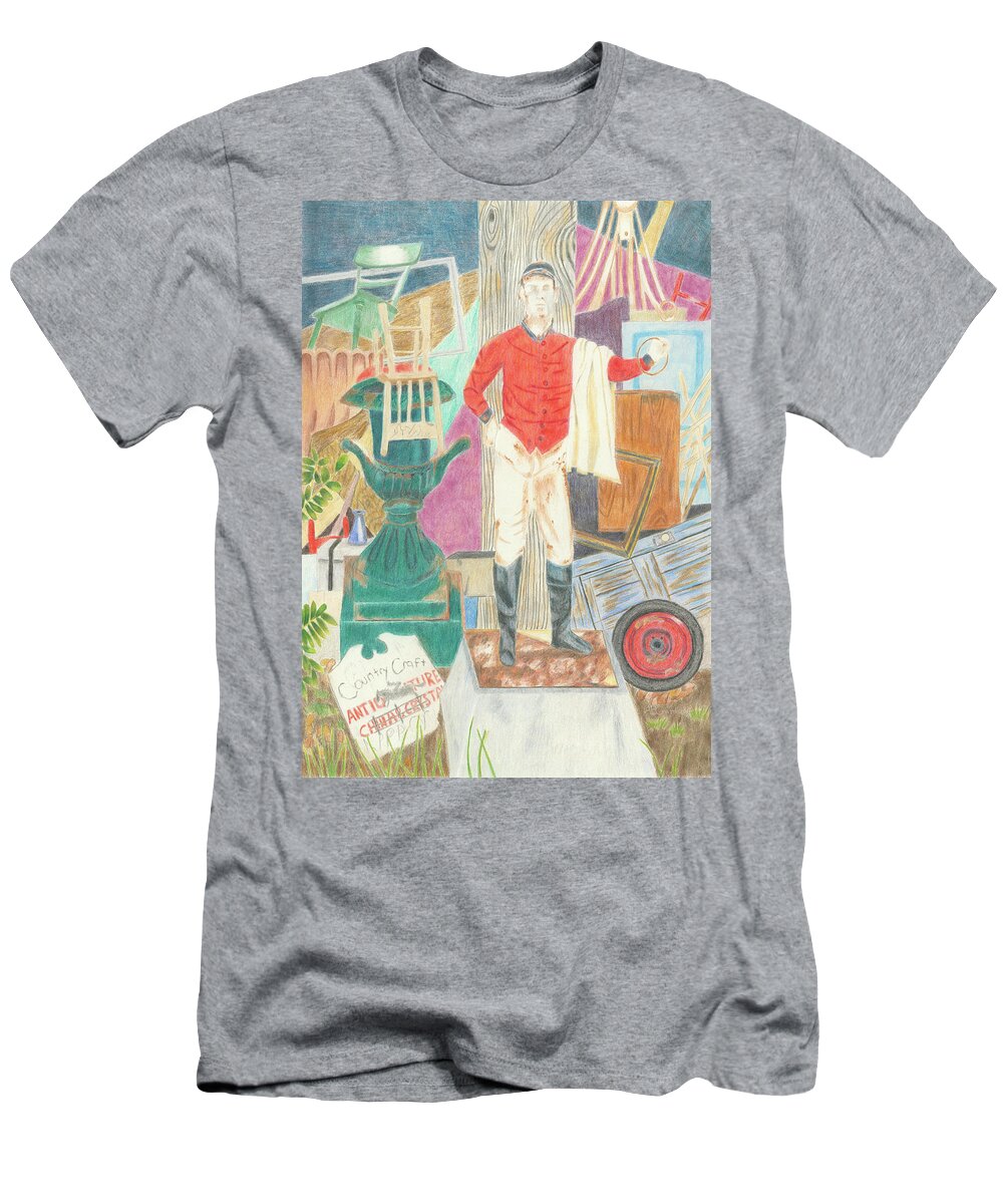 Lawn Jockey T-Shirt featuring the drawing Lost in Millwood by Arlene Crafton