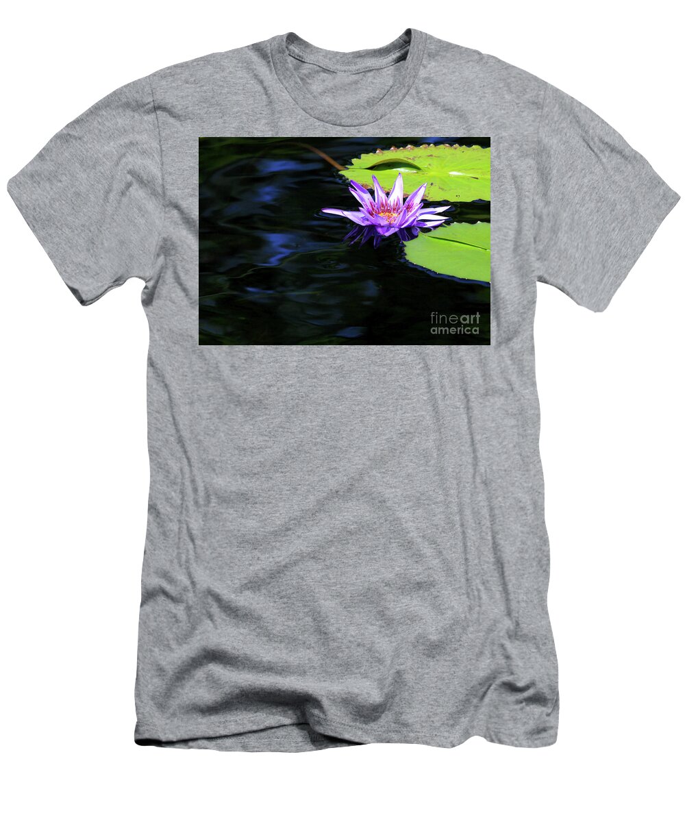 Lotus T-Shirt featuring the photograph Lotus and Dark Water Refection by Paula Guttilla