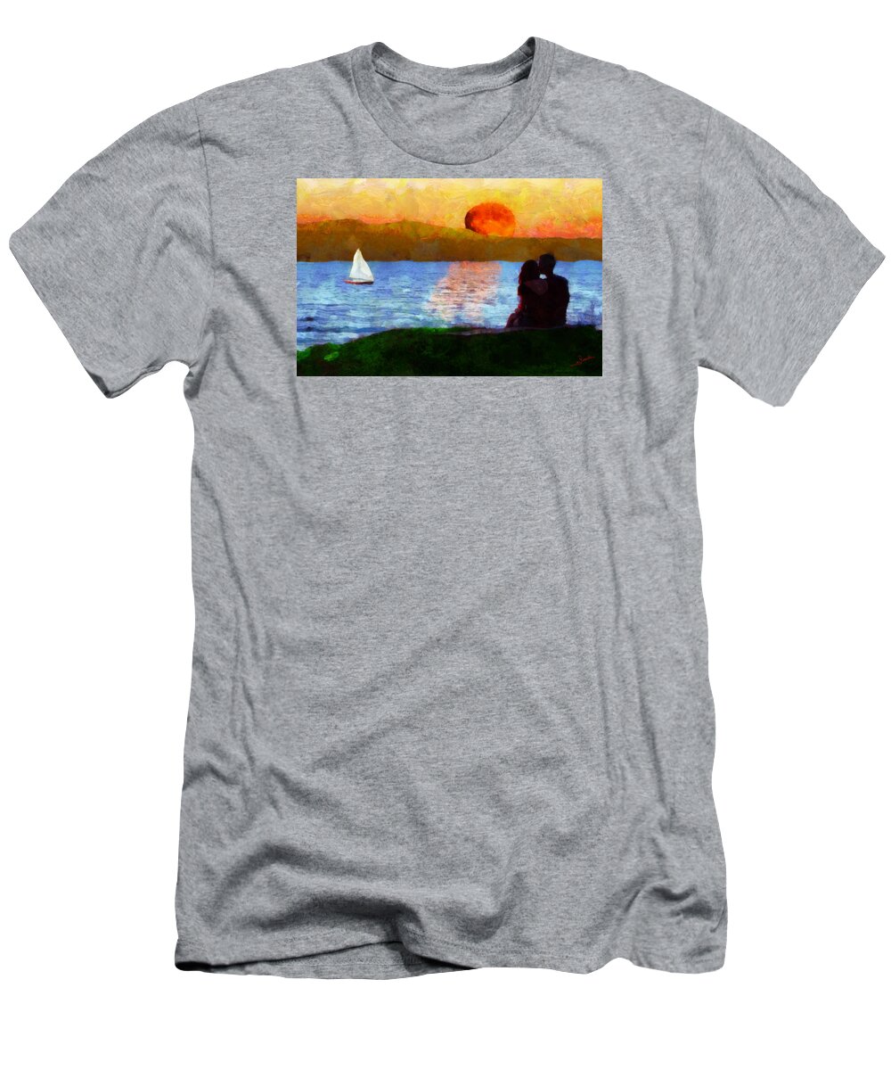 Love Sunset T-Shirt featuring the painting Love sunset by George Rossidis