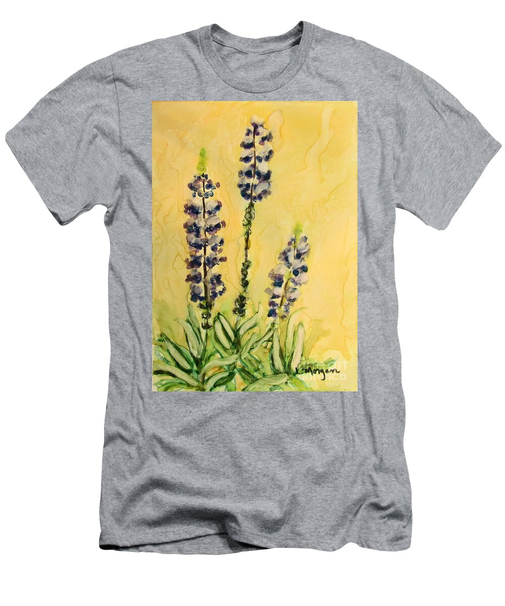 Lupine T-Shirt featuring the painting Lovely Lupines by Laurie Morgan