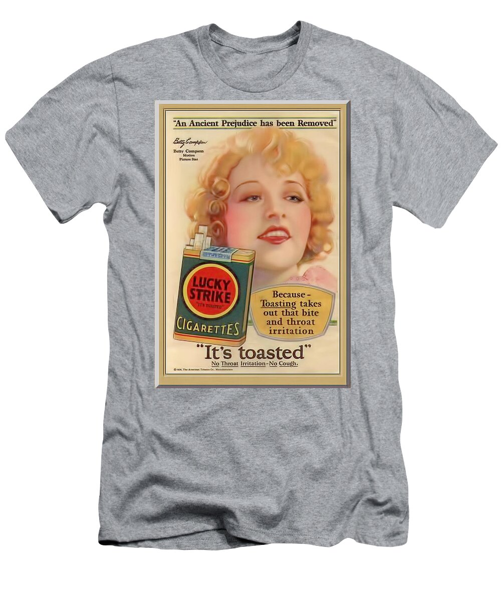 1929 Lucky Strike Poster Staley Art Add Advertisement Magazine Vintage Roaring 20s Cigarettes Smoking Tobacco Toasted Pack T-Shirt featuring the digital art Lucky Strike Poster by Chuck Staley