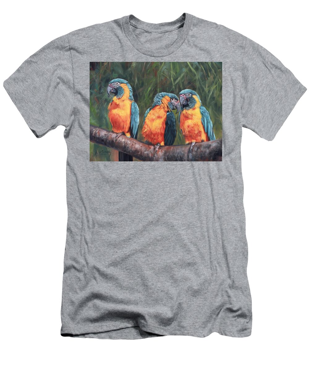 Macaw T-Shirt featuring the painting Macaws by David Stribbling