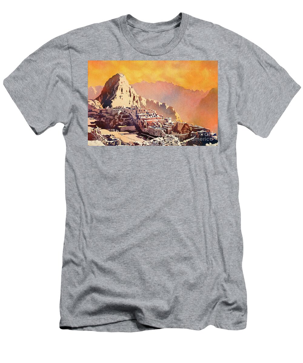 Archaeological Site T-Shirt featuring the painting Machu Picchu Sunset by Ryan Fox