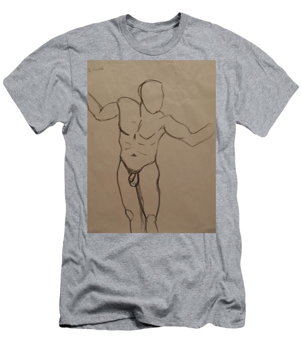 Male T-Shirt featuring the drawing Male Nude Drawing 2 by Teri Schuster