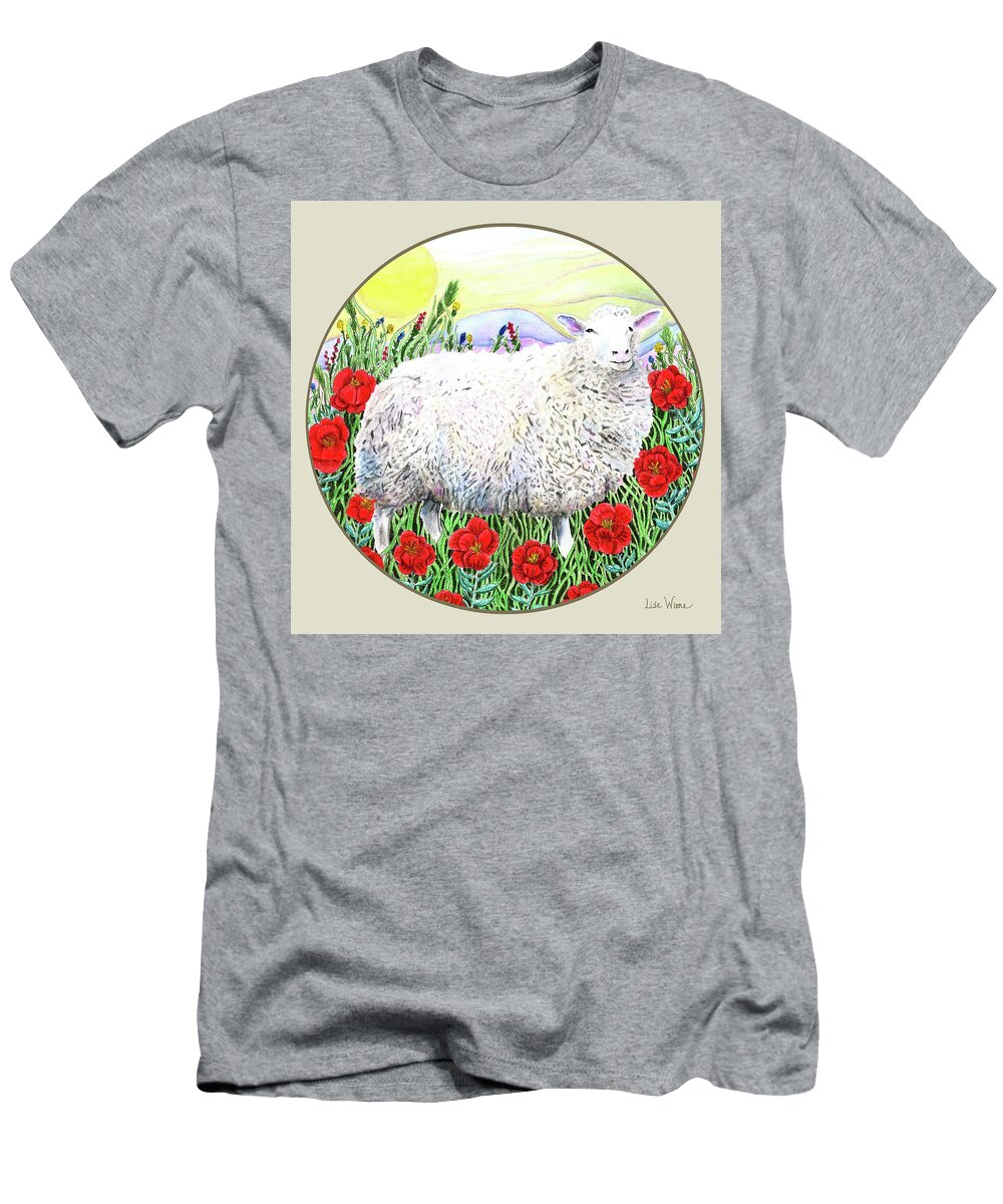 Sheep T-Shirt featuring the painting Mammals Button by Lise Winne