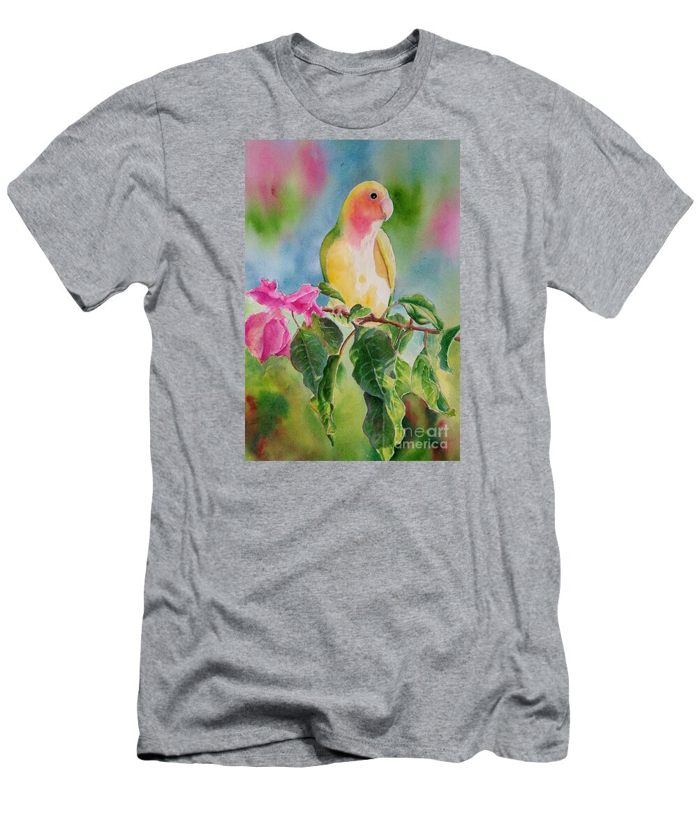 Love Bird T-Shirt featuring the painting Mango in the Bougainvillea by Petra Burgmann