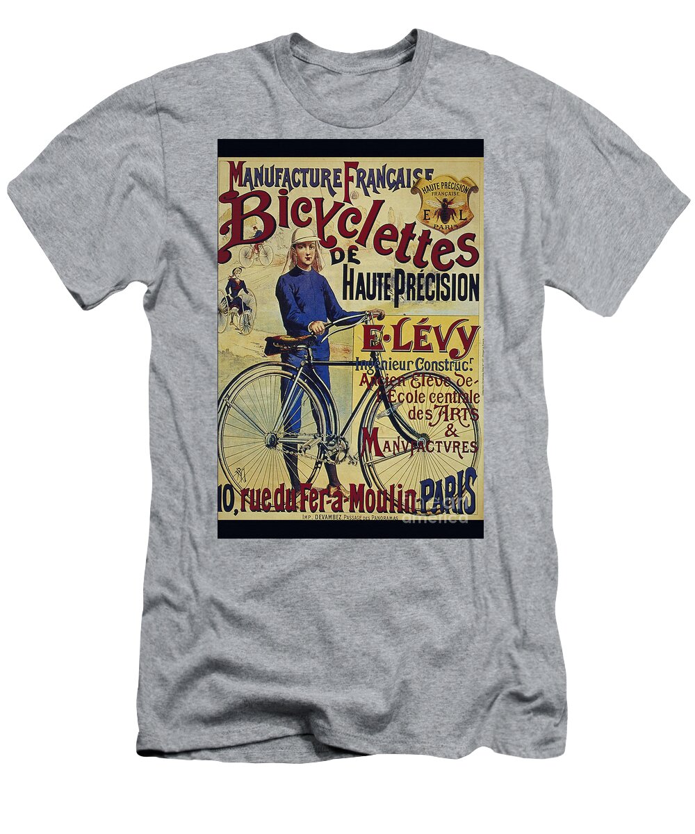 Manufacture Francaise Bicyclette T-Shirt featuring the digital art Manufacture Francaise Bicyclettes De Haute Precision vintage french cycle poster by Vintage Collectables