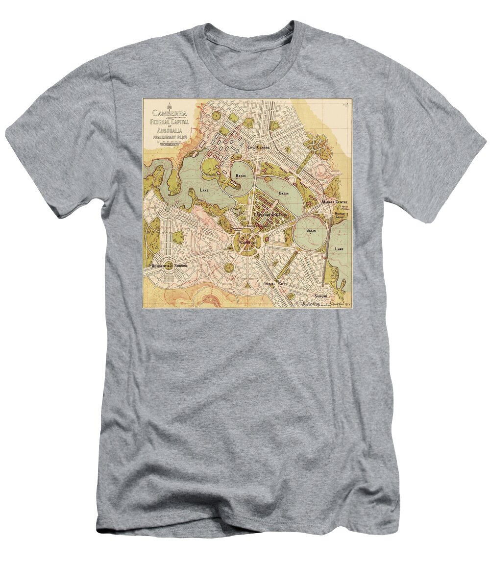 Map Of Canberra T-Shirt featuring the photograph Map Of Canberra 1913 by Andrew Fare