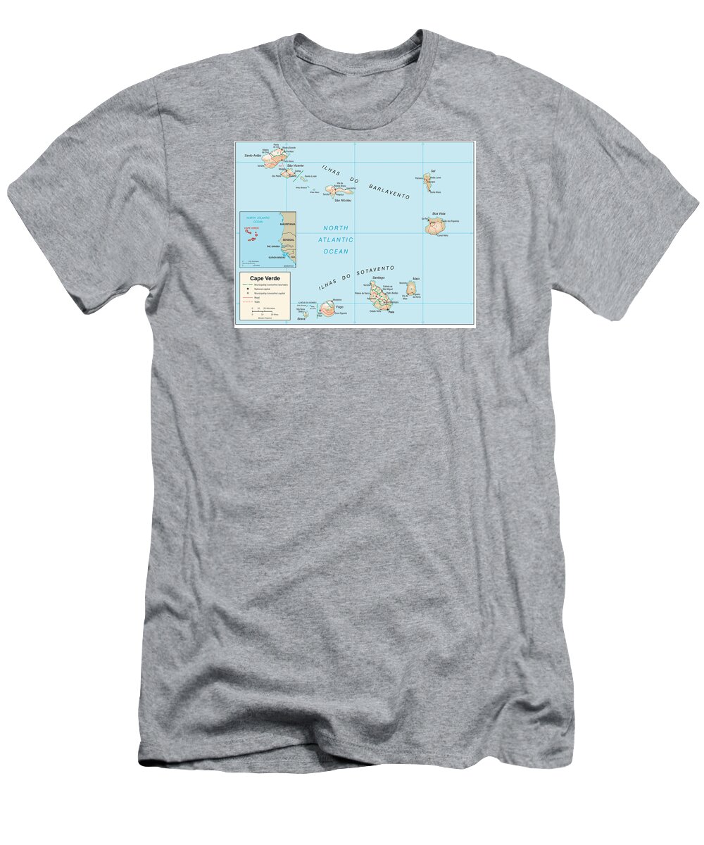 Atlas T-Shirt featuring the mixed media Map of Cape Verde by Roy Pedersen