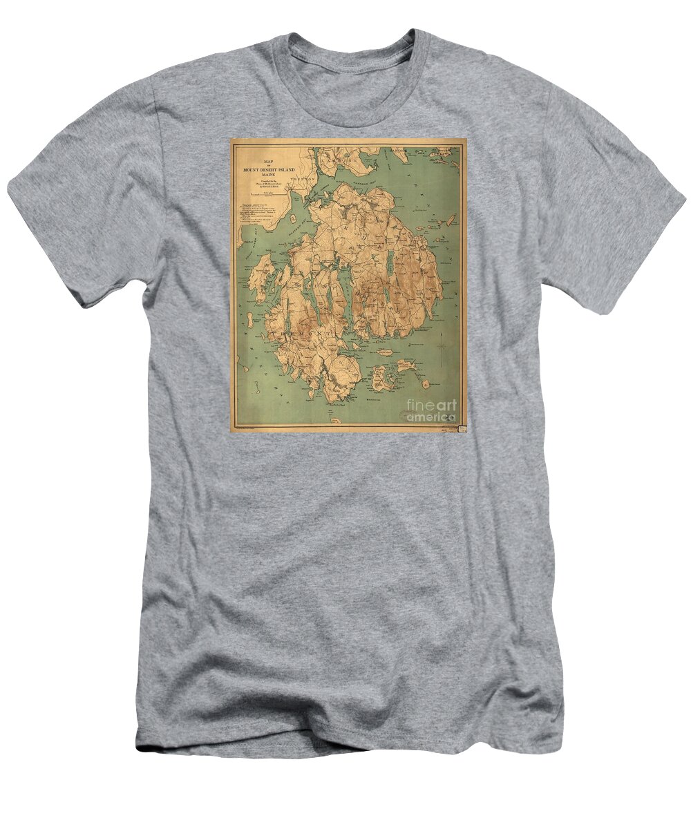 Map Of Mount Desert Island T-Shirt featuring the painting Map of Mount Desert Island by MotionAge Designs
