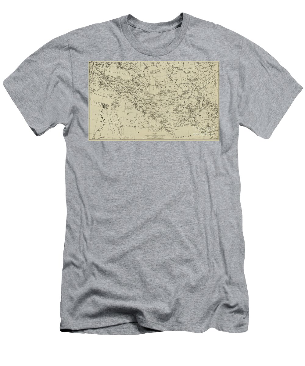 Map T-Shirt featuring the drawing Map of the Middle East circa 1918 by American School